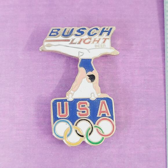 Busch Light Beer Mens Gymnastics Team USA Olympic Rings Lapel Hat Pin Badge - Picture 1 of 6